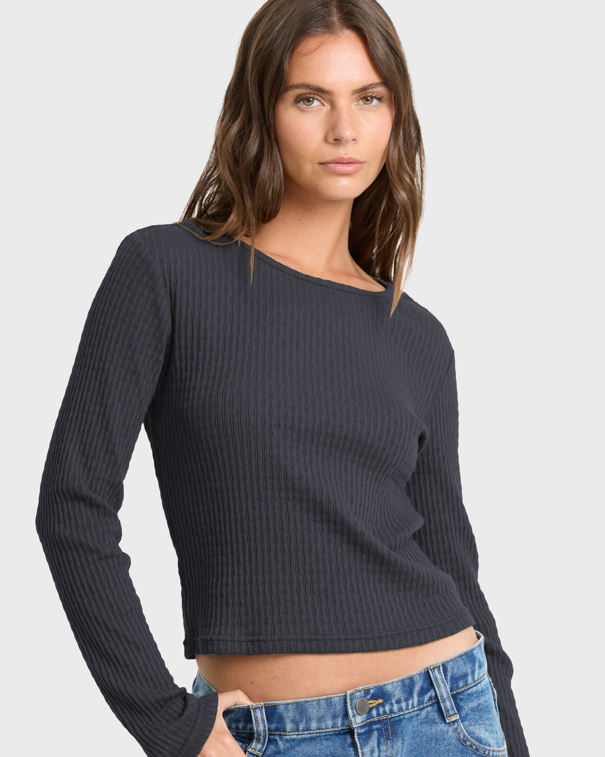 
Sweet Coast Long Sleeve Knit Top - Black Sands