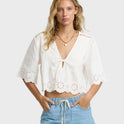 Light And Airy Short Sleeve Cotton Blouse - Salt Crystal