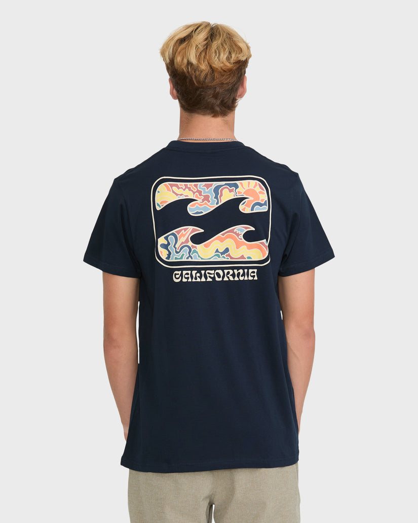 Crayon-Wave-California-Short-Sleeve-Cotton-T-Shirt-Navy-2