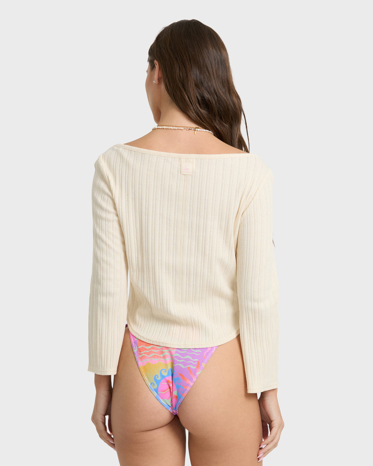 
Sunset Wave 3/4 Sleeve Knit Top - White Cap