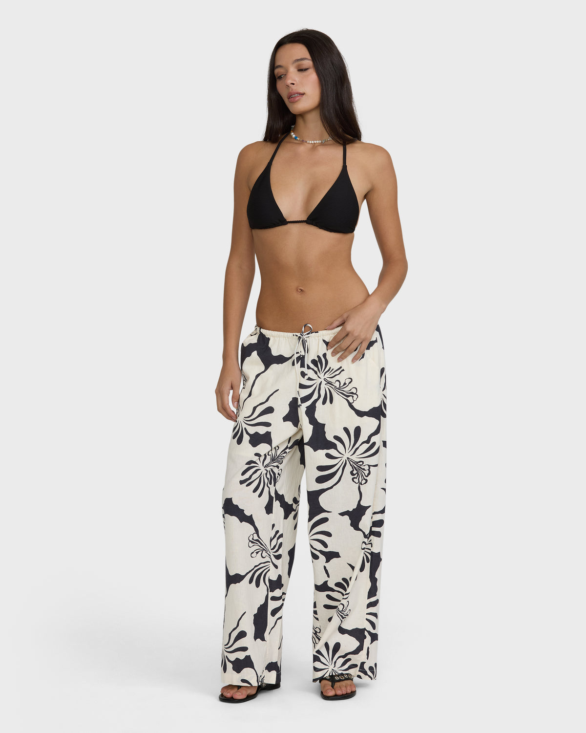 
Beach Bound Elastic Waist Pants - Black Sands