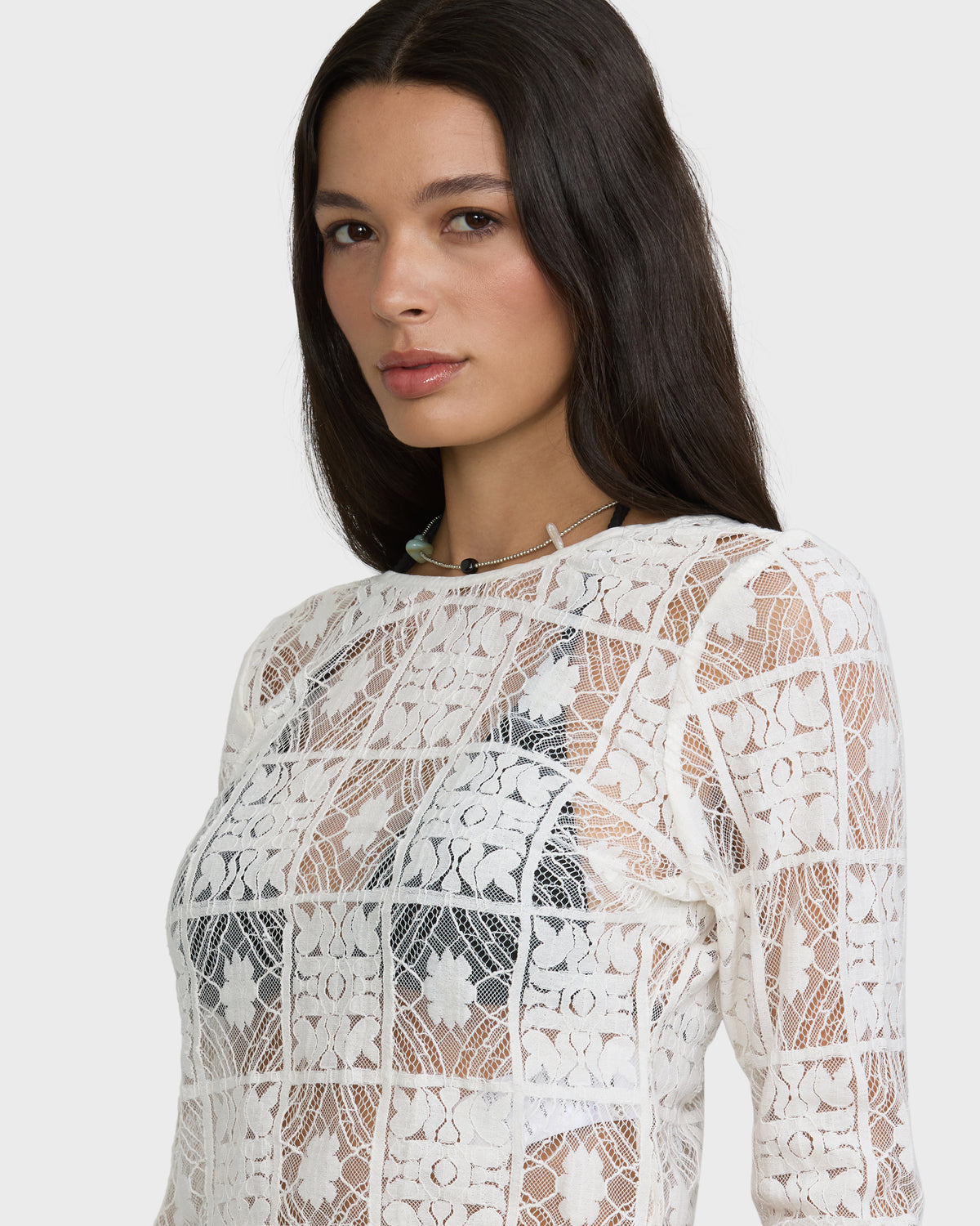 
Holidazed Long Sleeve Lace Blouse - Salt Crystal