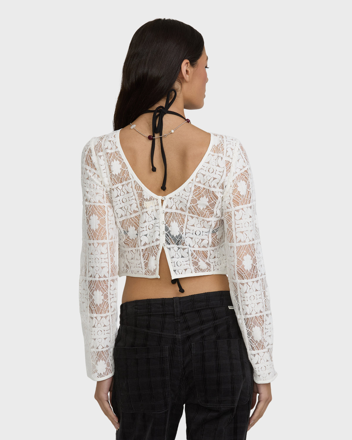 
Holidazed Long Sleeve Lace Blouse - Salt Crystal
