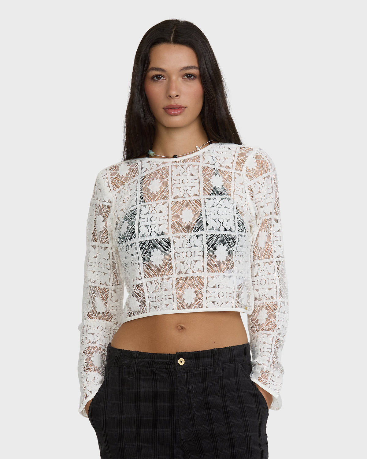 
Holidazed Long Sleeve Lace Blouse - Salt Crystal