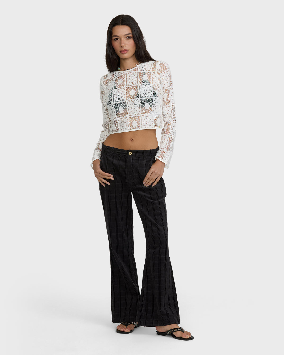 
Holidazed Long Sleeve Lace Blouse - Salt Crystal