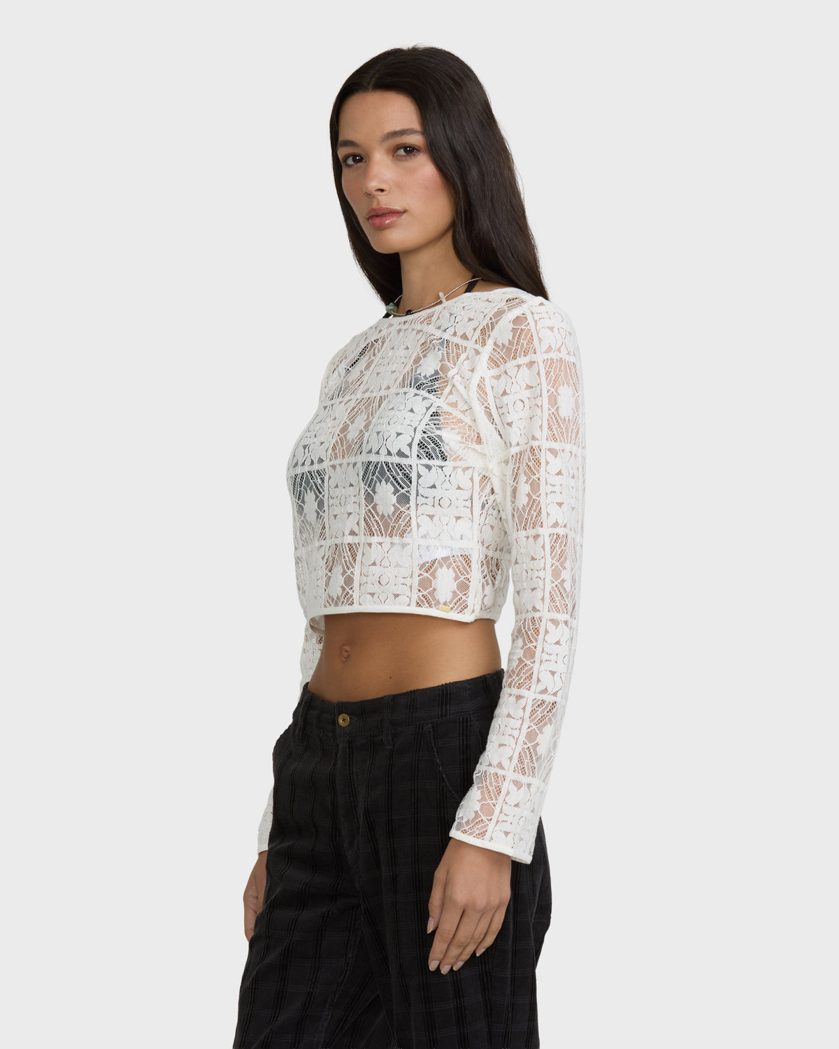 
Holidazed Long Sleeve Lace Blouse - Salt Crystal