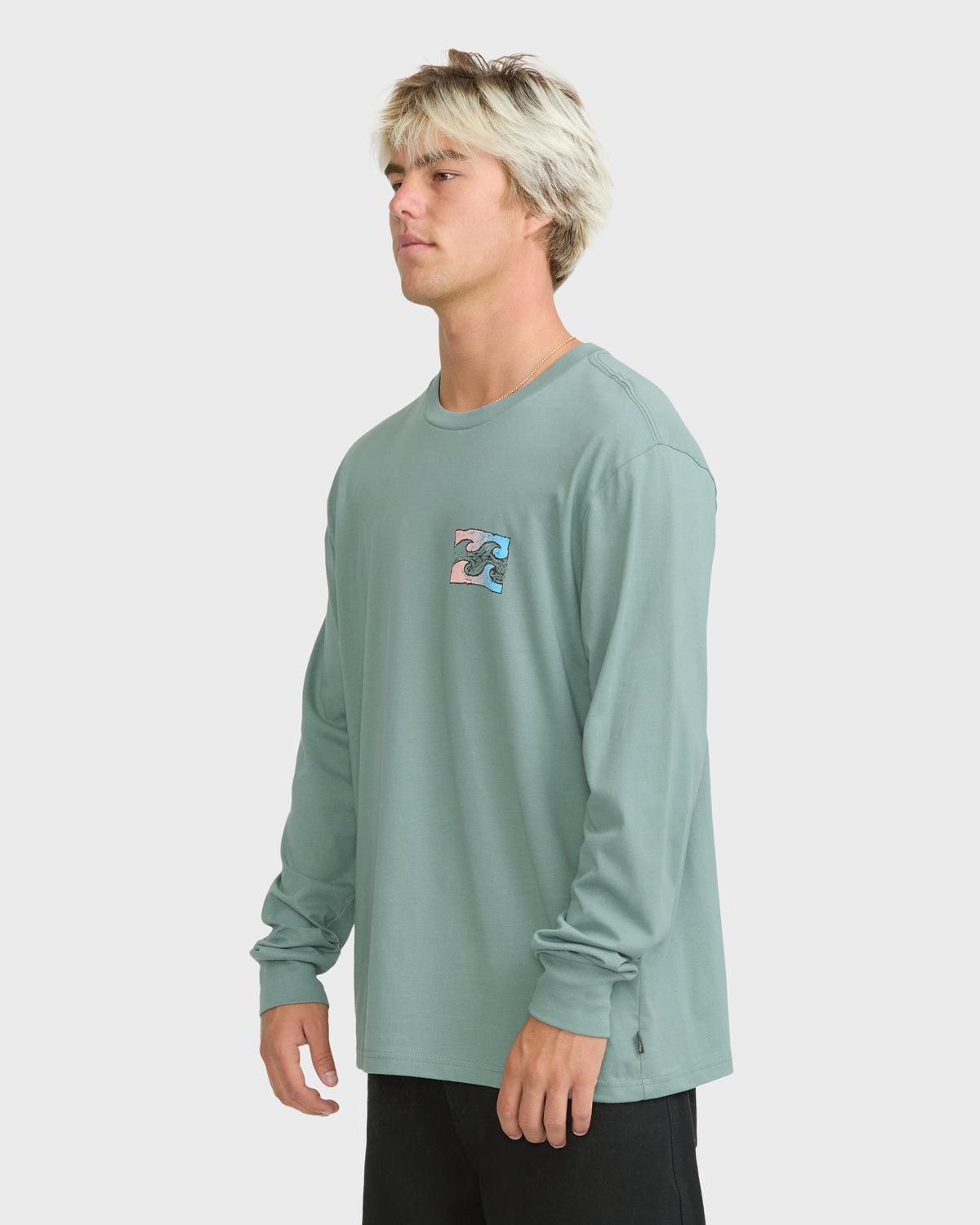 
Crayon Wave Premium Long Sleeve Knit T-Shirt - Silt Green