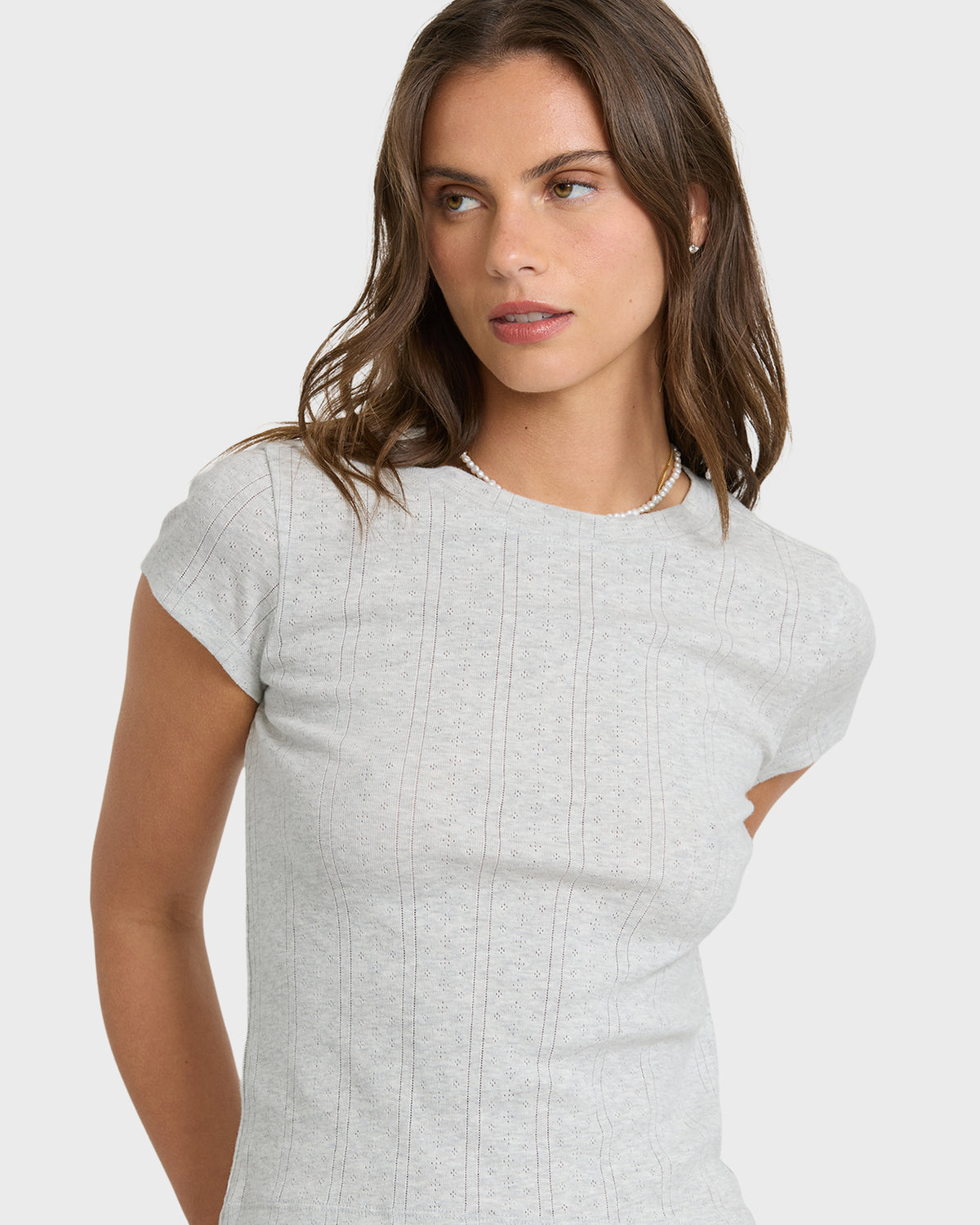 
Just For You Heathered Short Sleeve Pointelle T-Shirt - Heather Gray