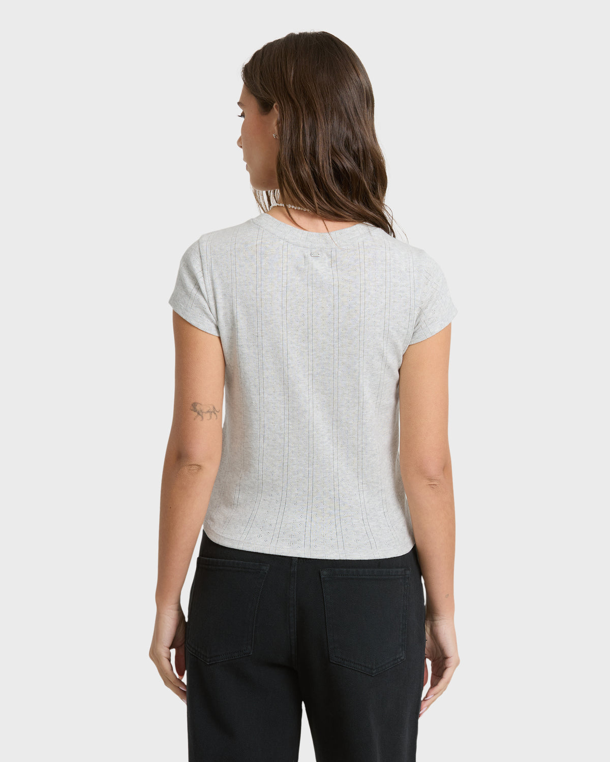 
Just For You Heathered Short Sleeve Pointelle T-Shirt - Heather Gray