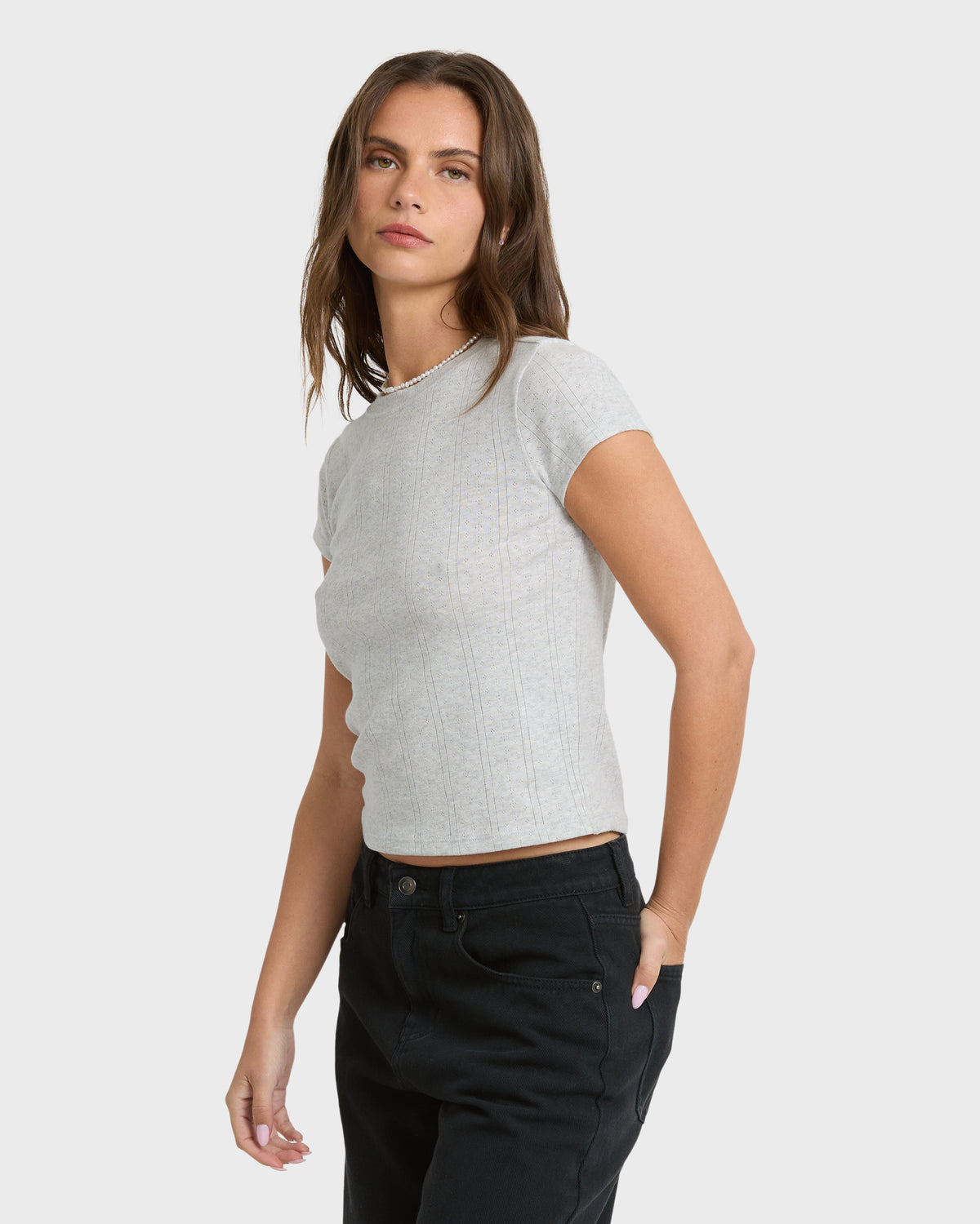 
Just For You Heathered Short Sleeve Pointelle T-Shirt - Heather Gray