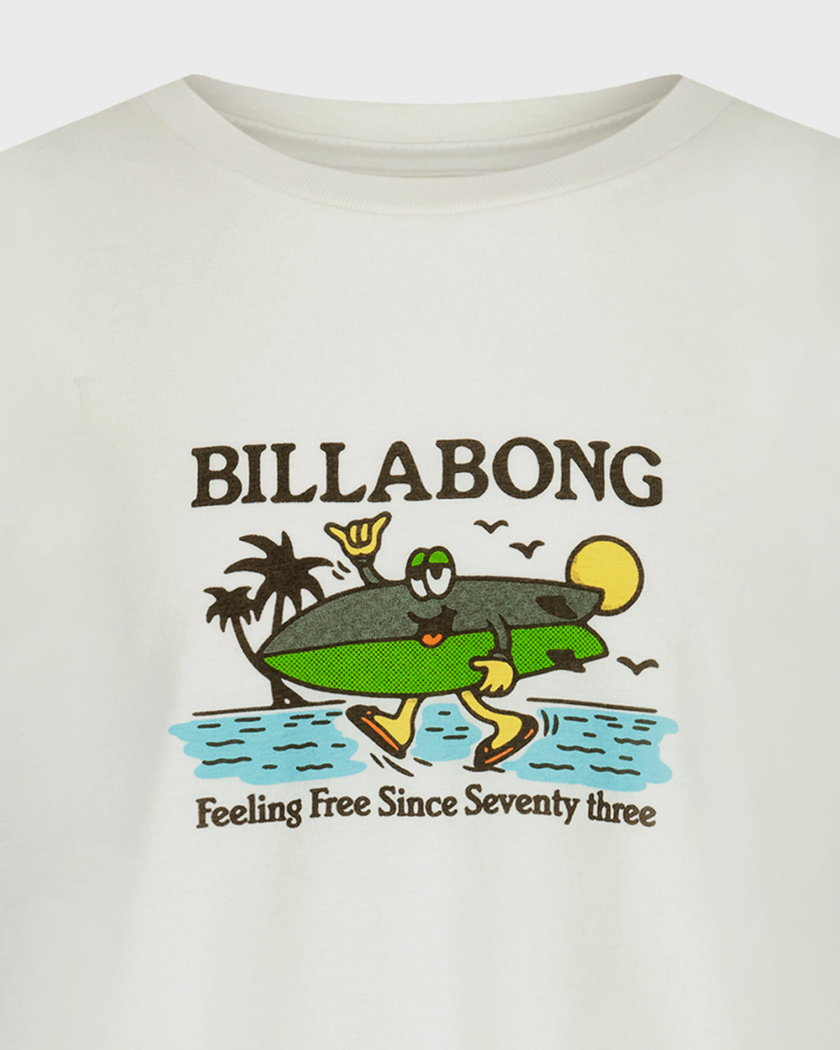 White t-shirt with Billabong logo and duck graphic on a white background