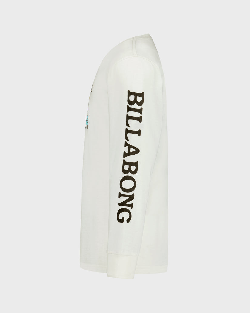 White surfboard with 'Billabong' branding on a light gray background