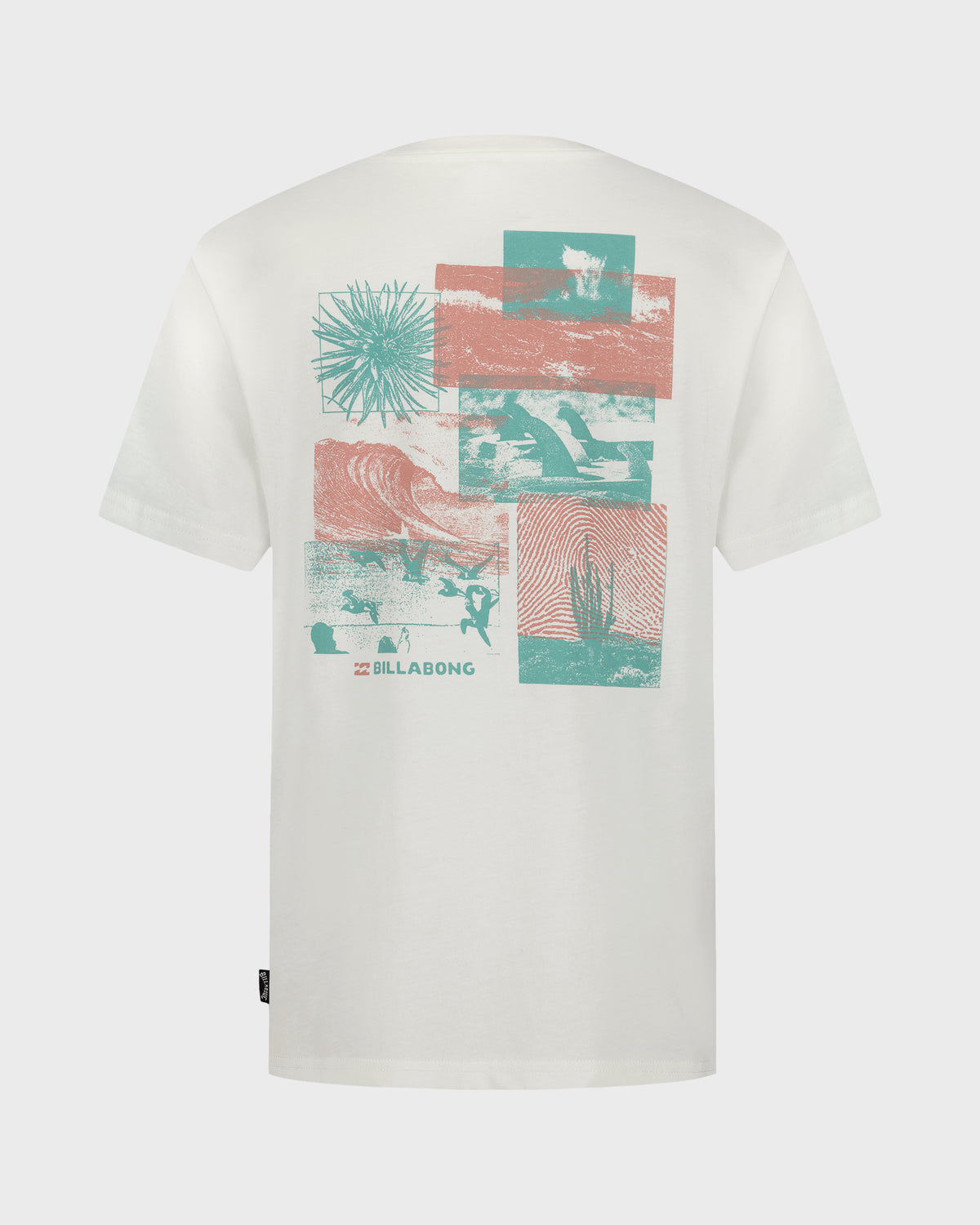 White t-shirt with colorful graphic design on a white background