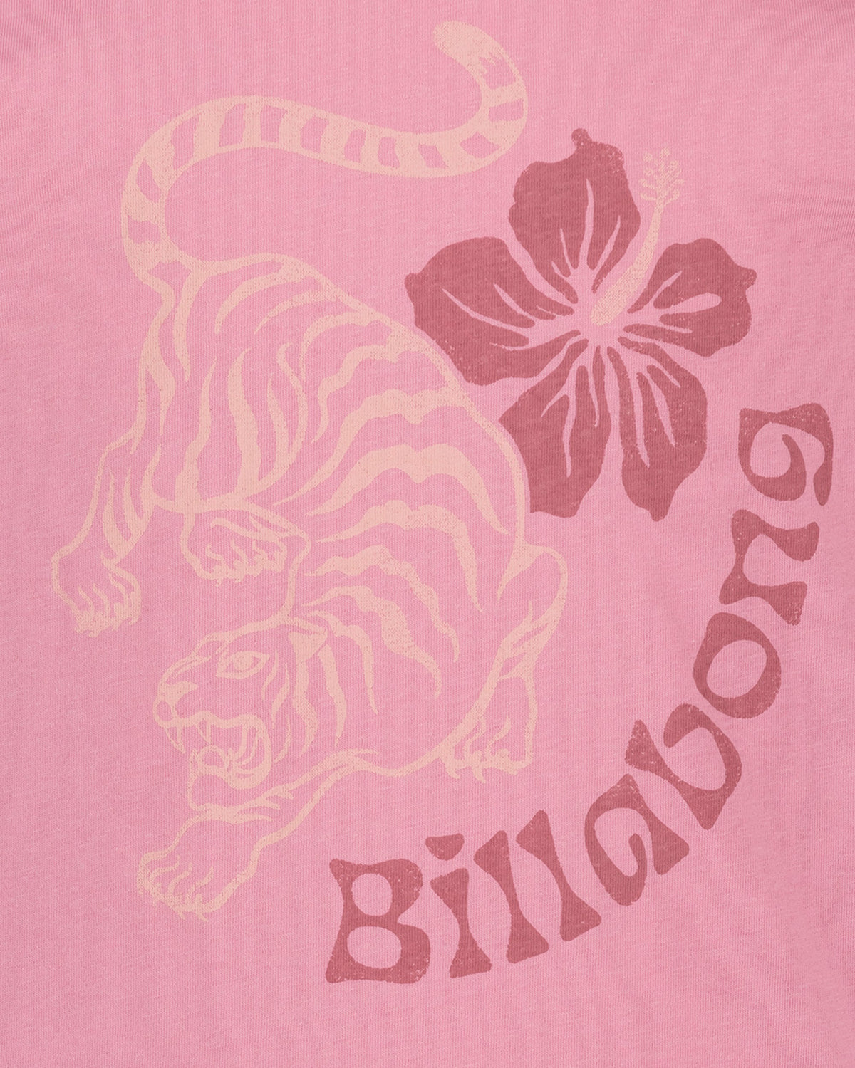 Pink background with a tiger and flower design and 'Billabong' branding.