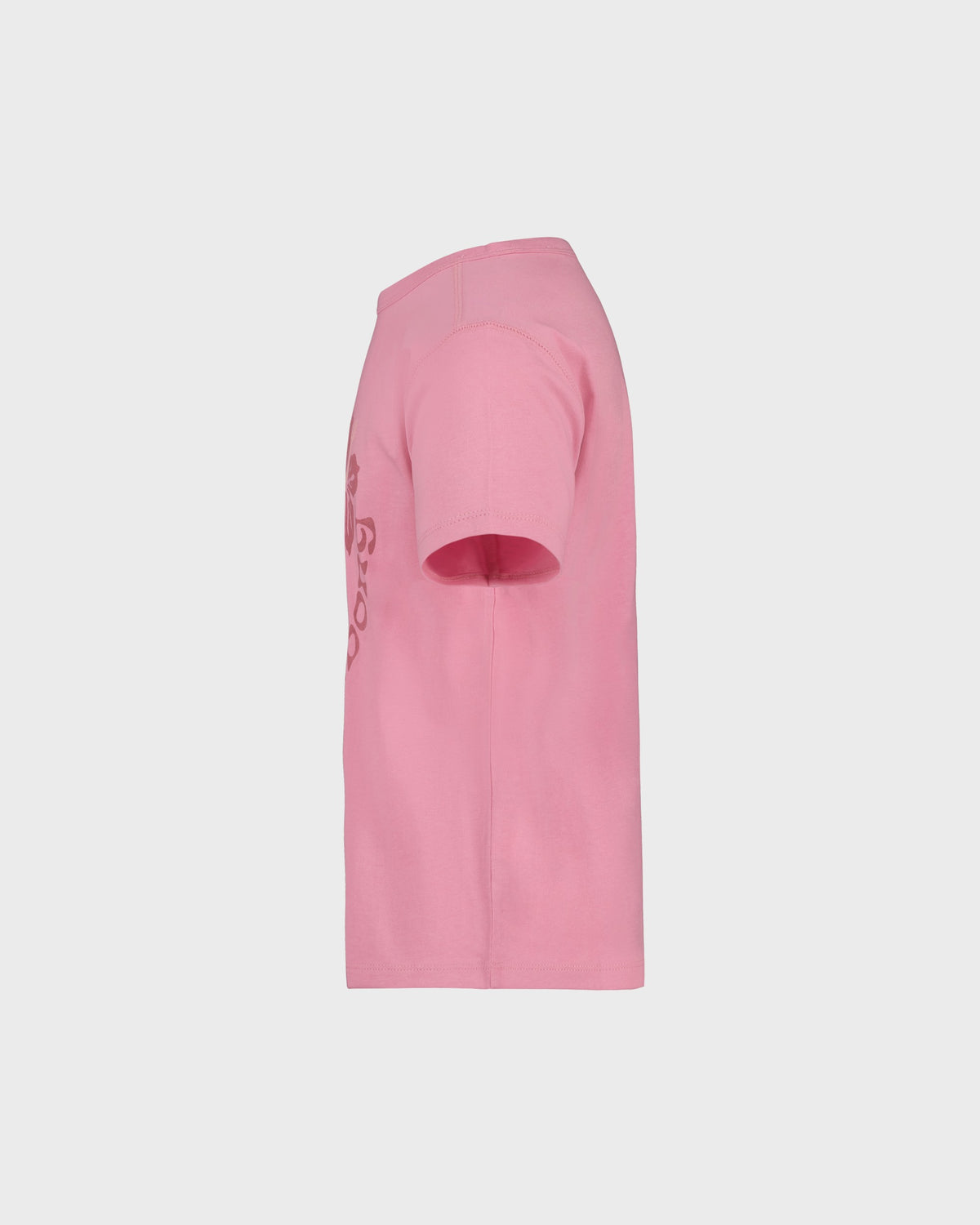 Pink skirt with a brand logo on a light gray background