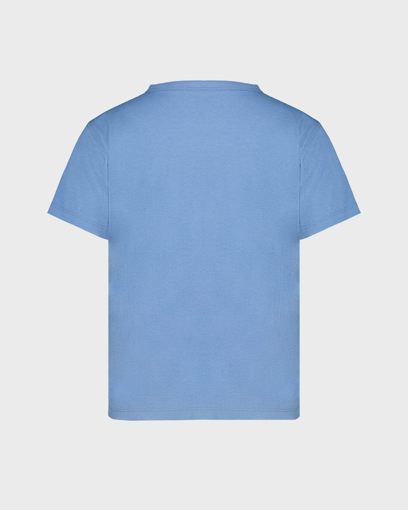 Blue t-shirt on a light gray background