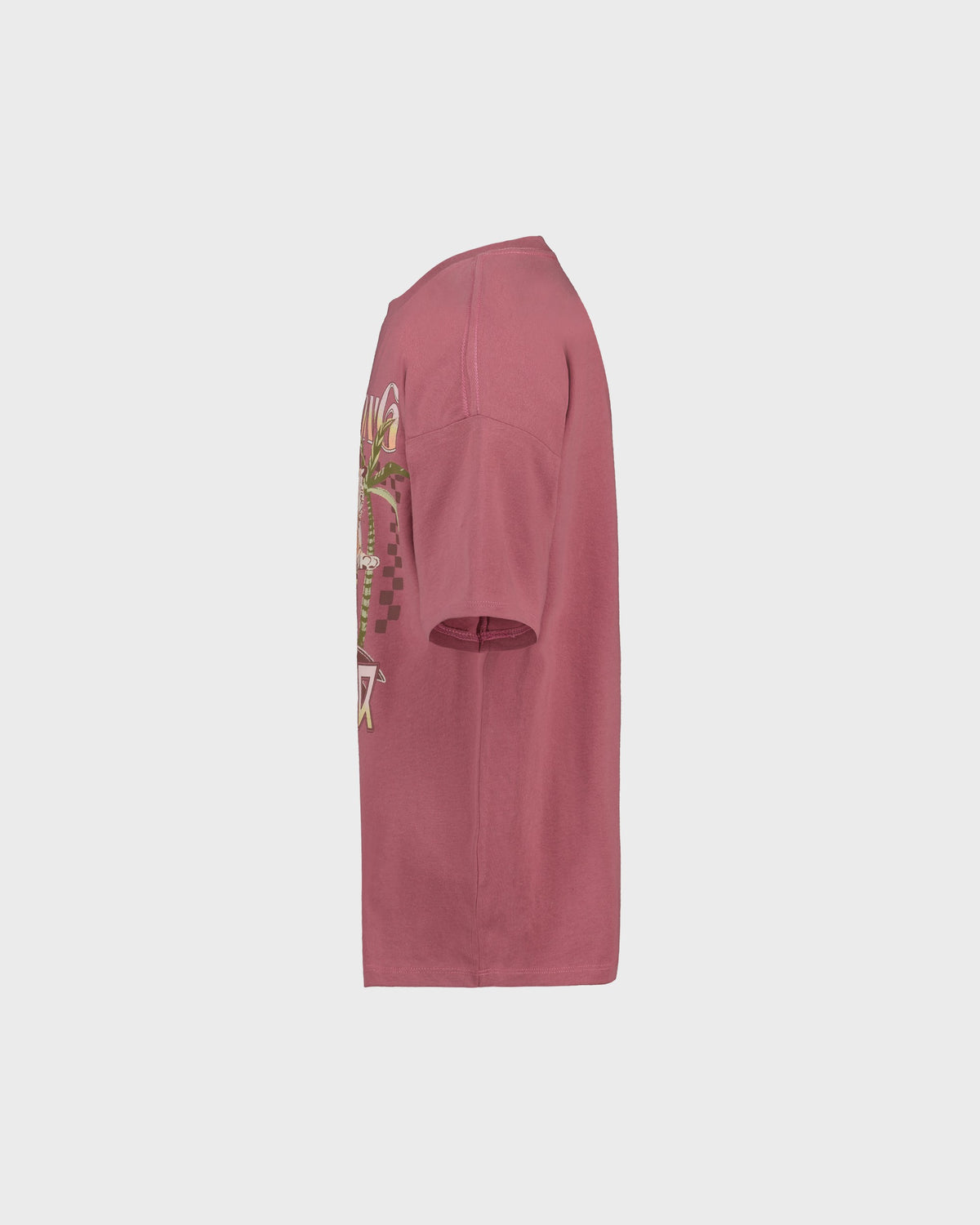 Maroon long-sleeve shirt with graphic design on a light gray background