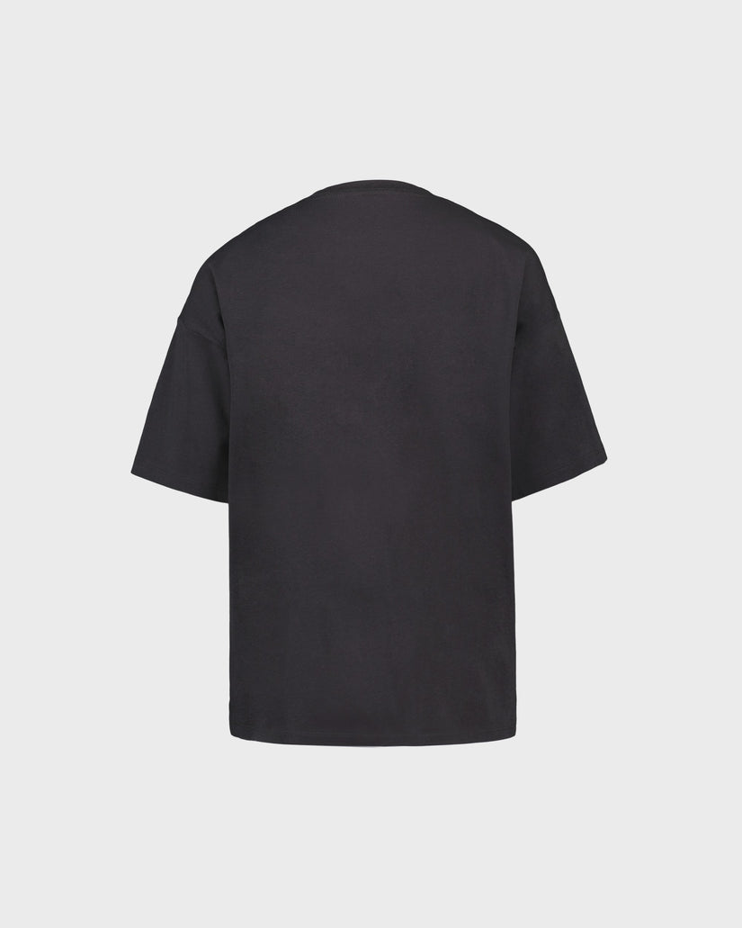 Black t-shirt on a light gray background