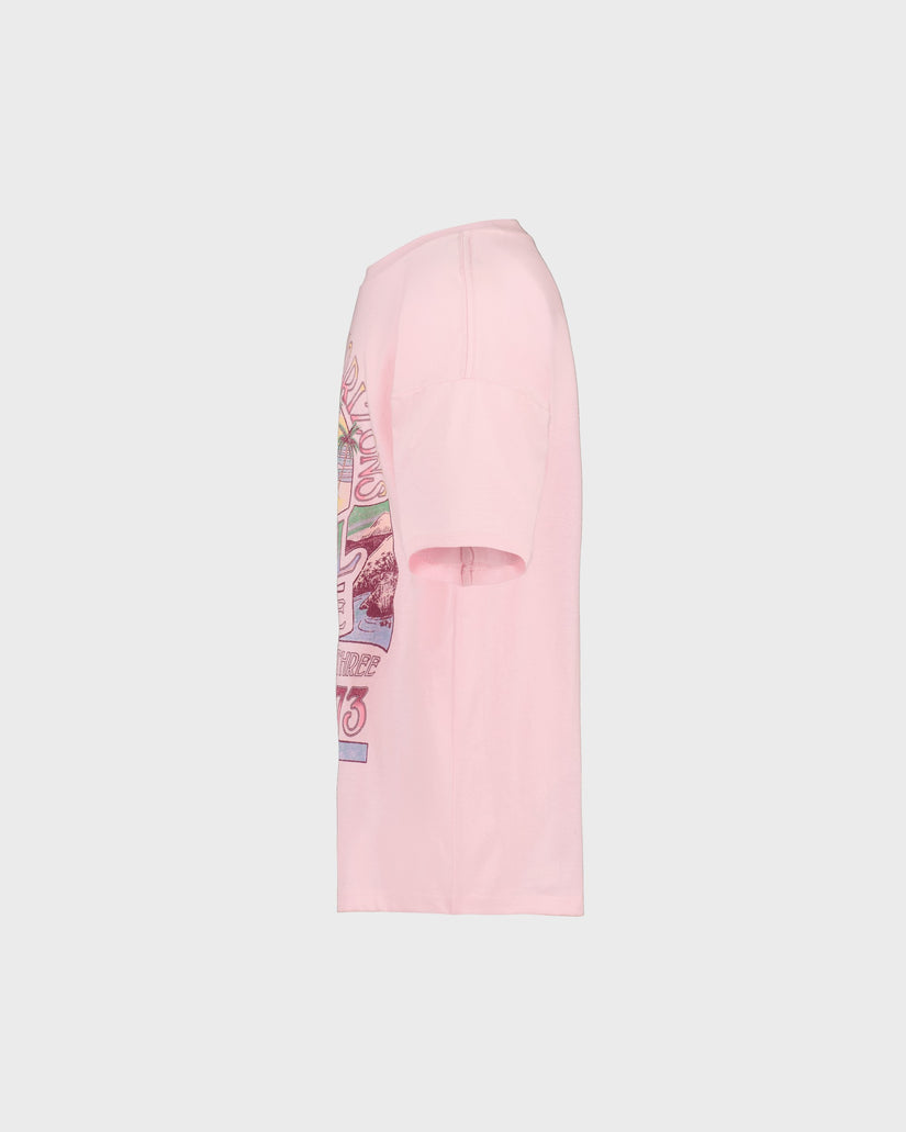 Pink sleeveless top with graphic design on a light gray background