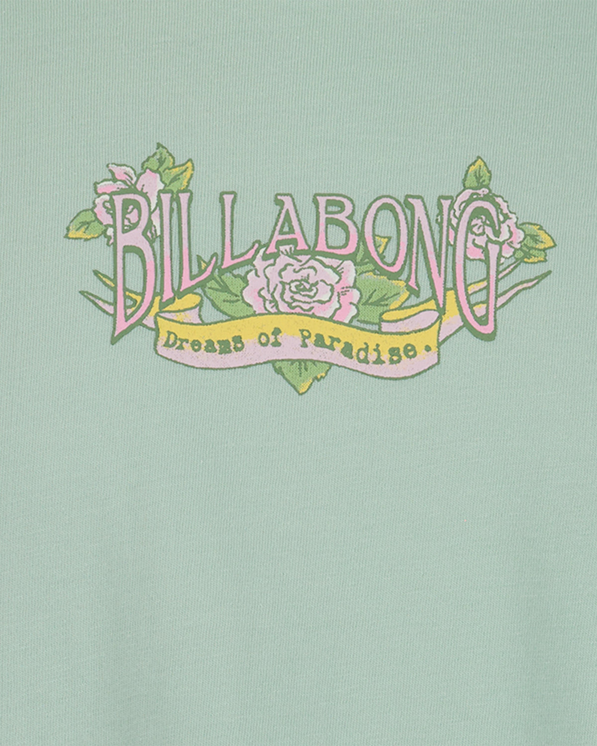 Billabong logo with floral elements on a light green background