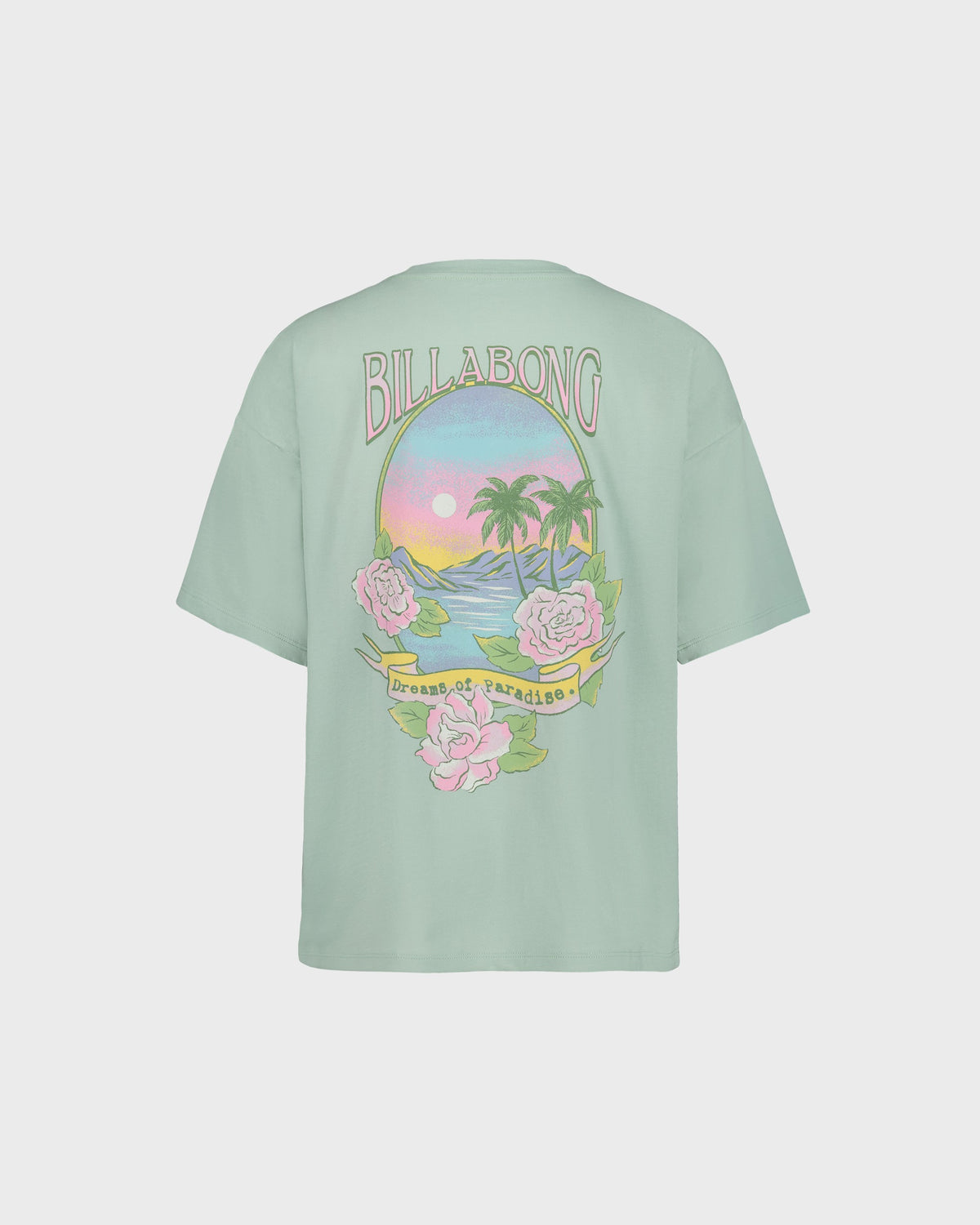 Light green t-shirt with Billabong graphic design on a white background