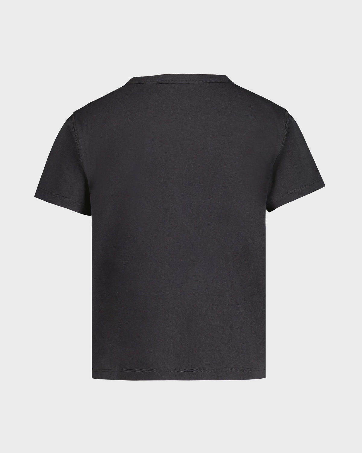 Black t-shirt with Porsche car graphics on a white background