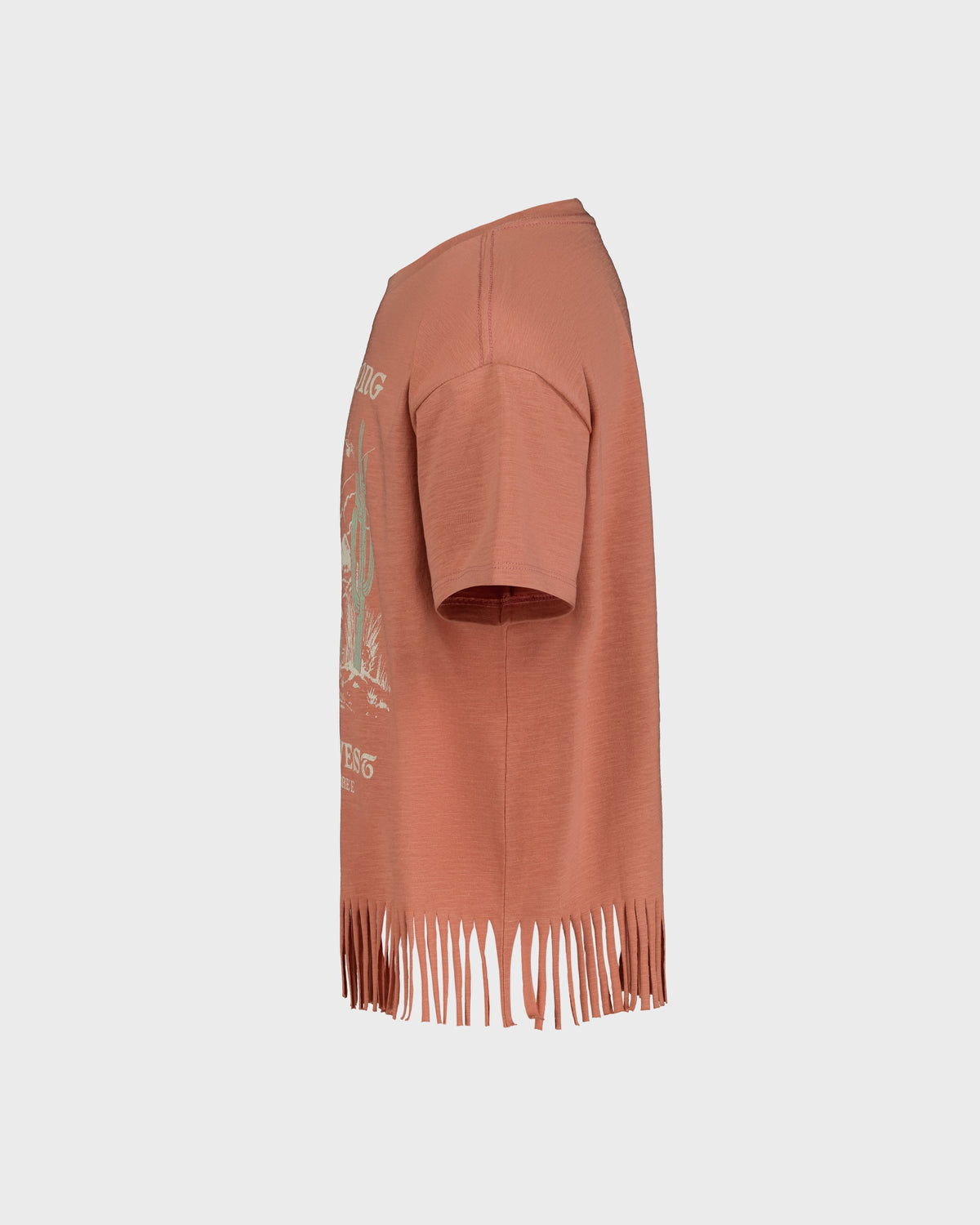 Brown fringed garment on a light gray background