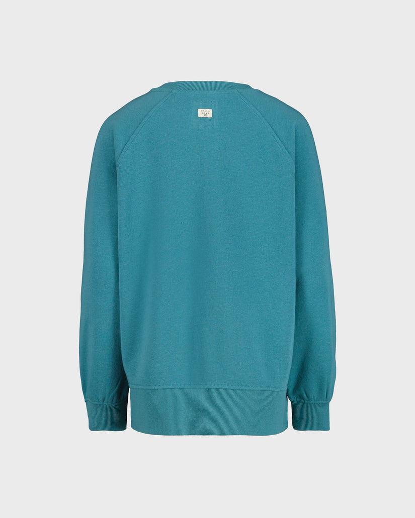 Teal sweatshirt on a light gray background