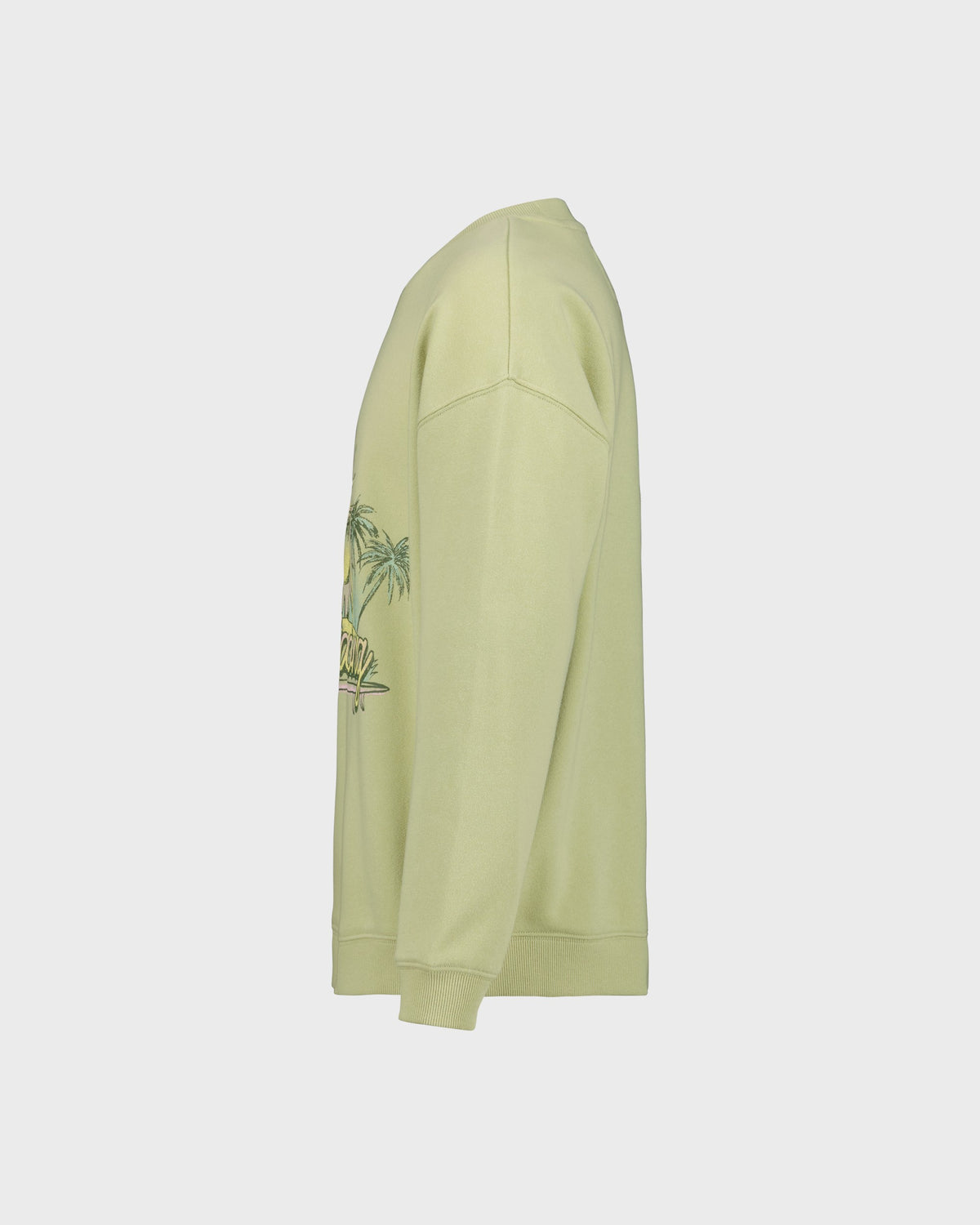 Light green sweatshirt with a graphic design on a white background