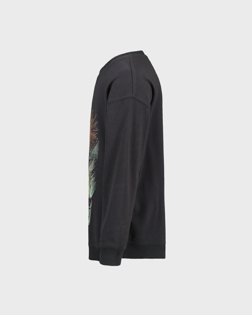 Black hoodie with a colorful graphic on the sleeve against a light gray background
