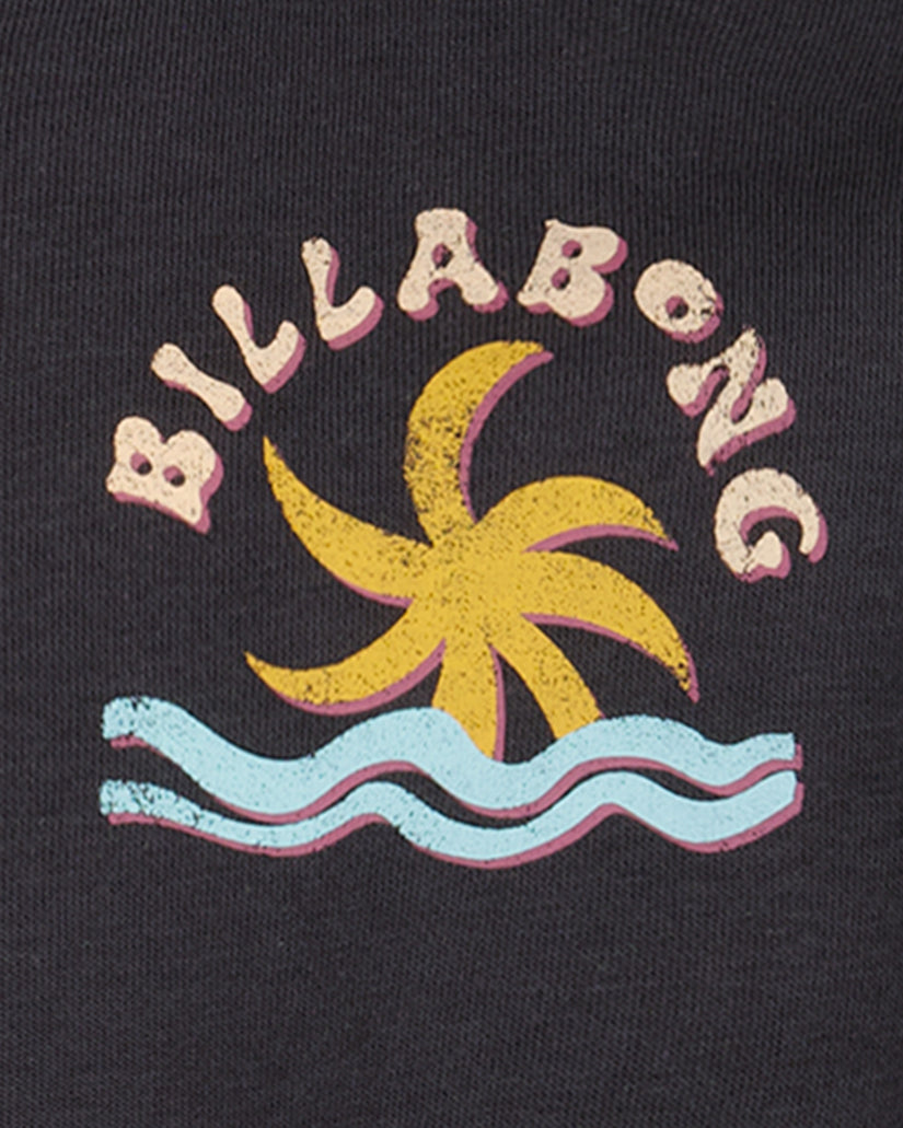 Billabong logo with palm tree and waves on a black background