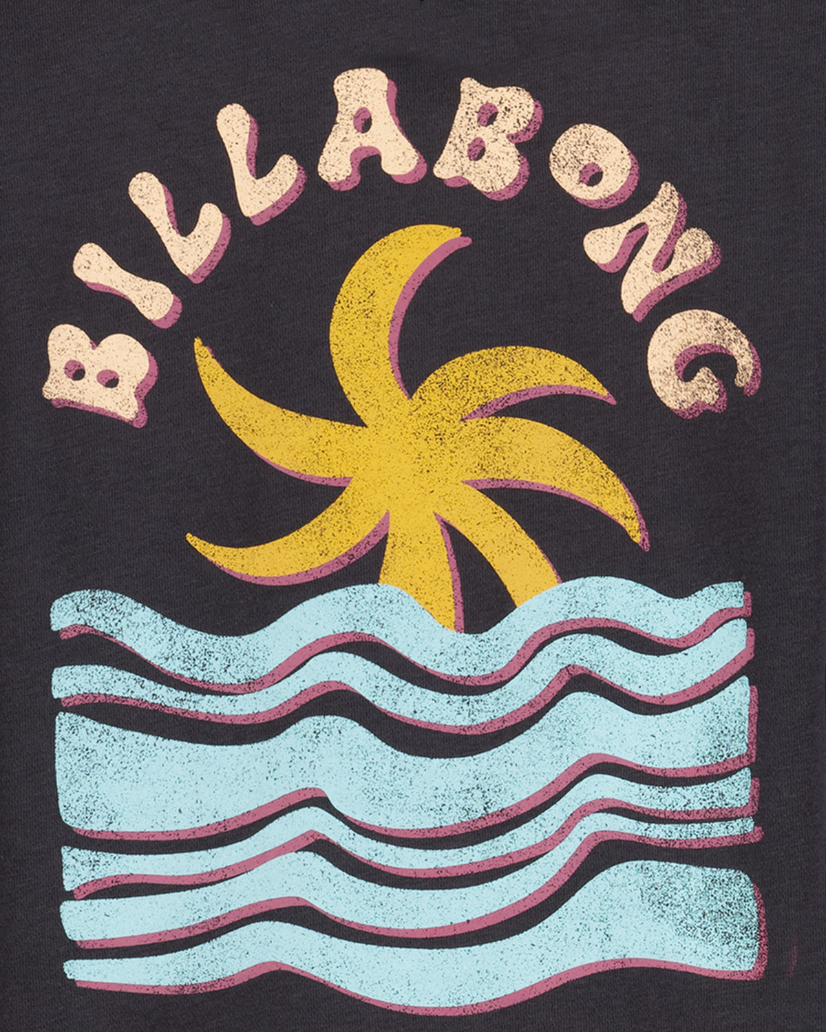 Billabong logo with palm tree and waves on a black background