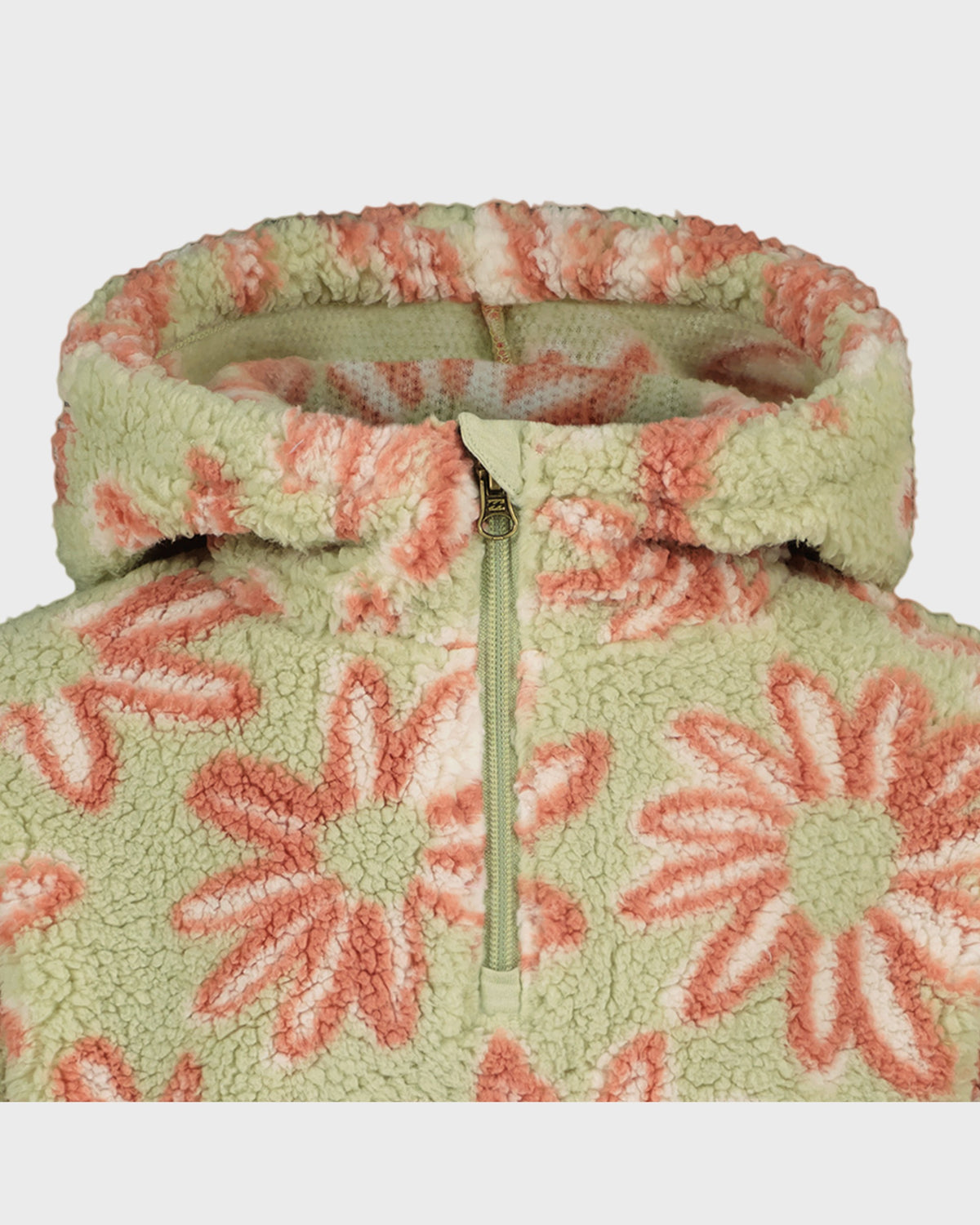 Floral patterned fleece jacket with a white background