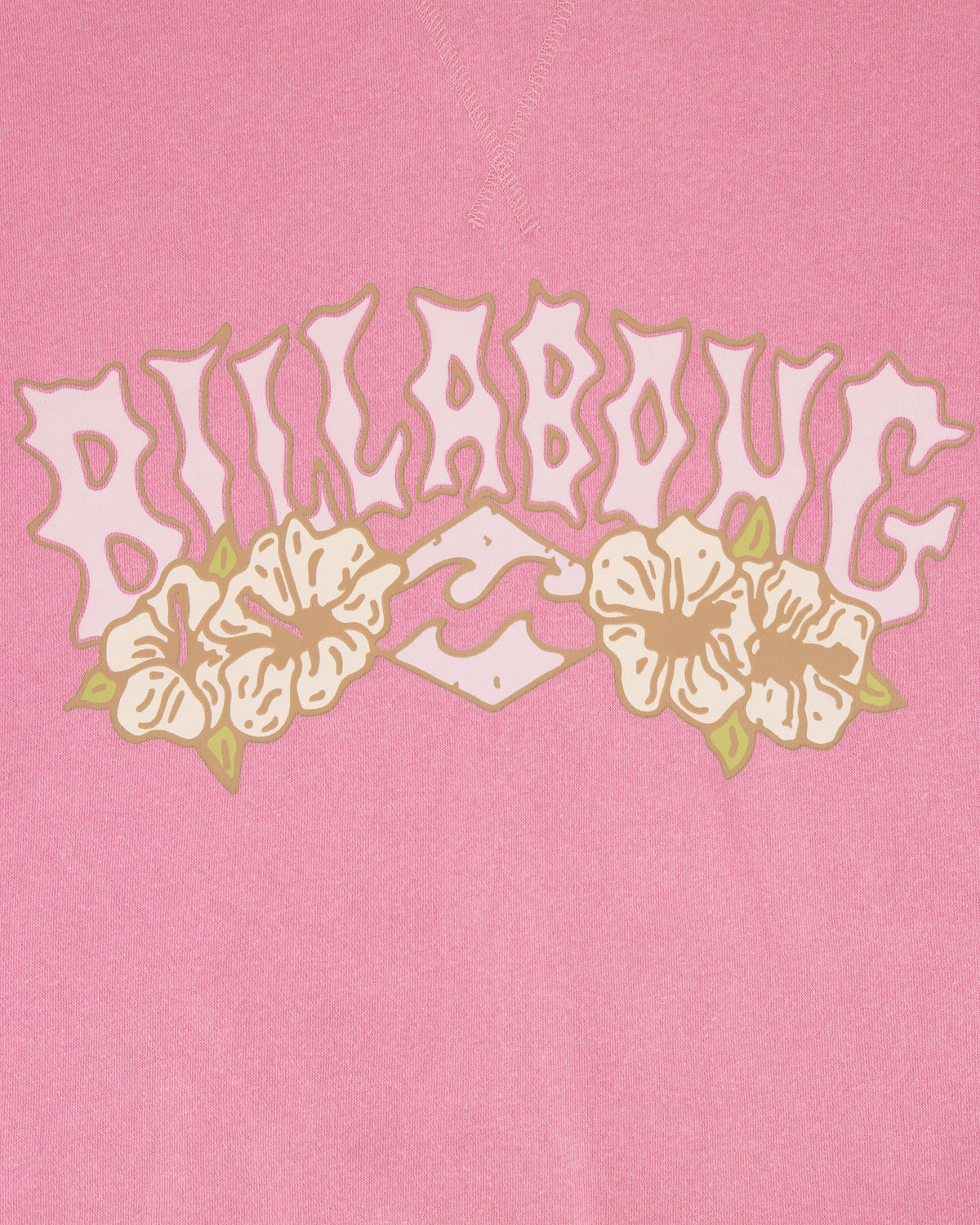 Billabong logo with floral elements on a pink background