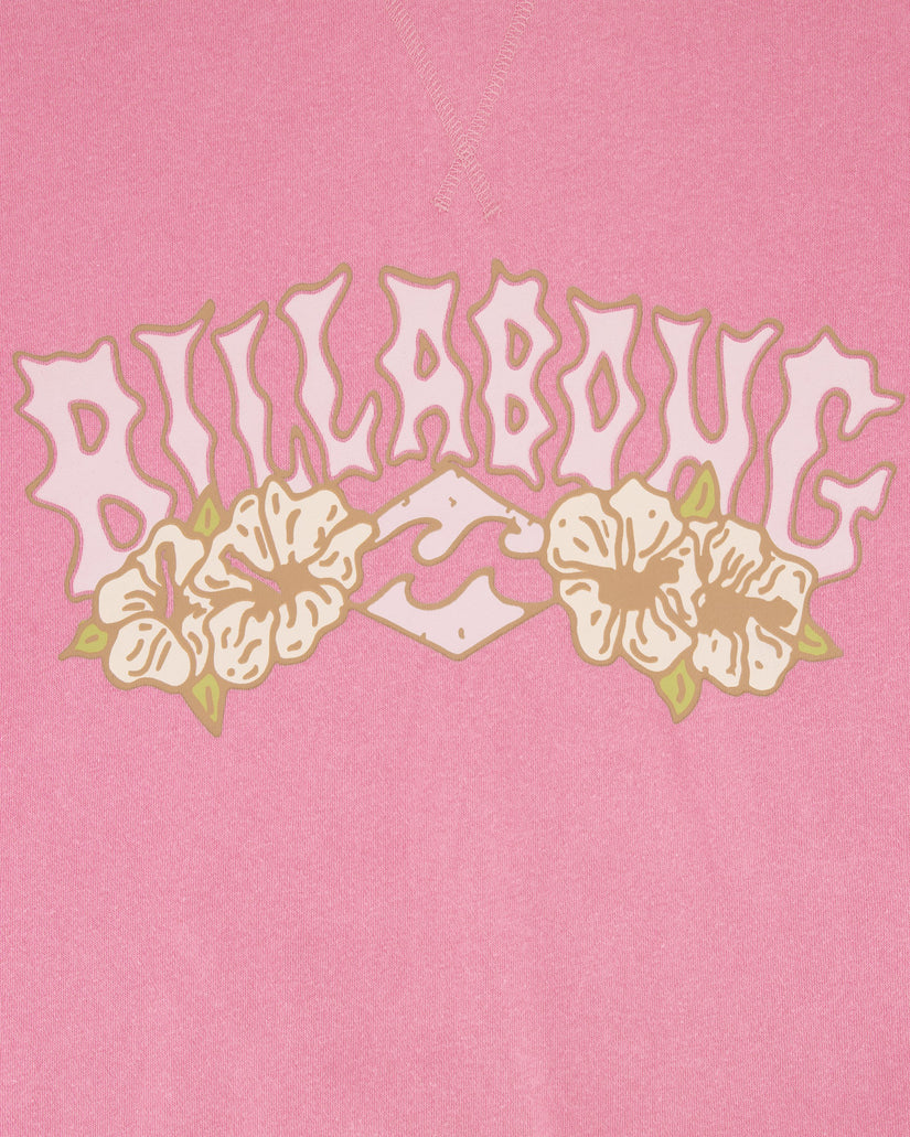 Billabong logo with floral elements on a pink background