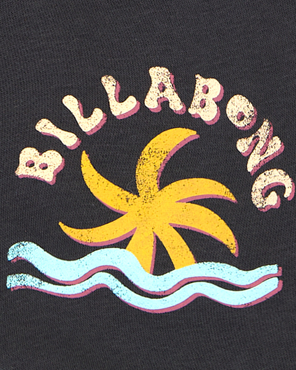 Billabong logo with palm tree and waves on a black background