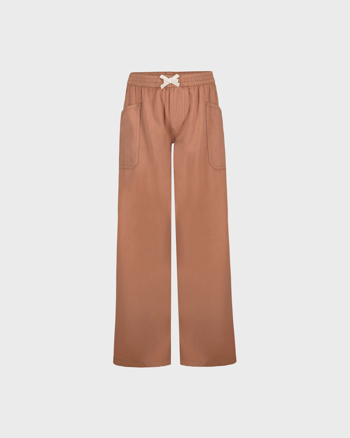 Brown wide-leg pants with a belt on a light gray background