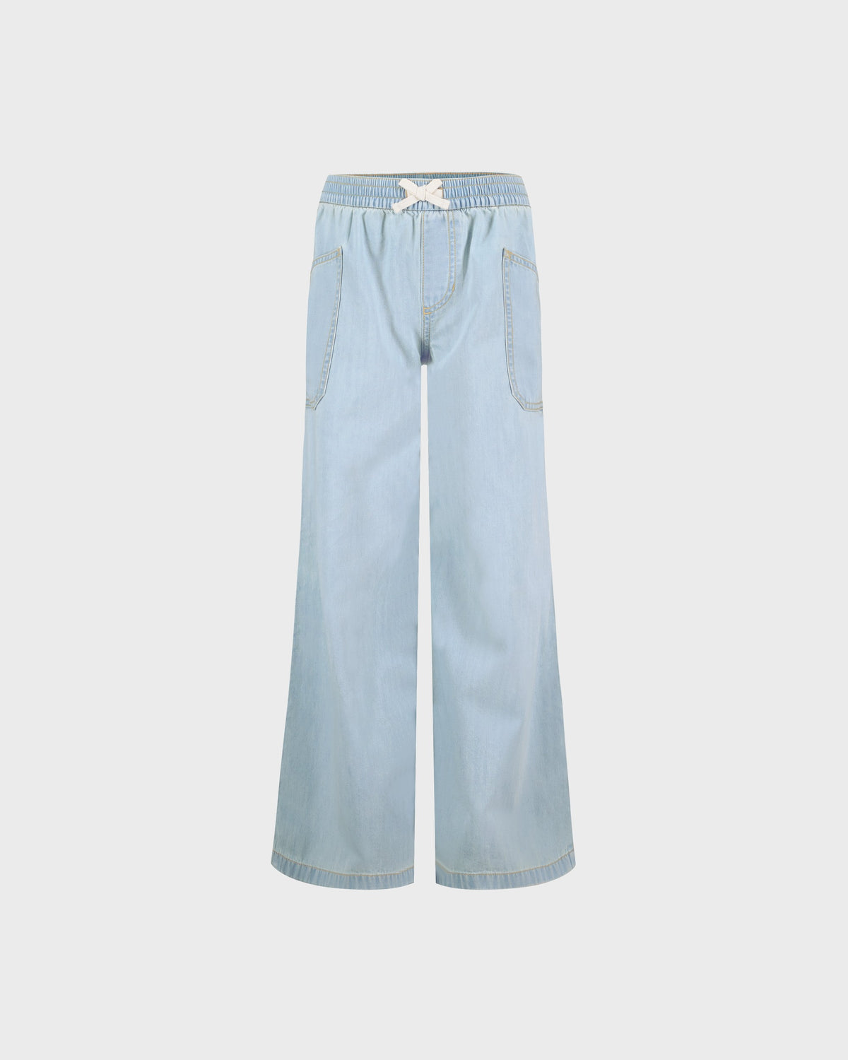 Light blue denim pants on a white background