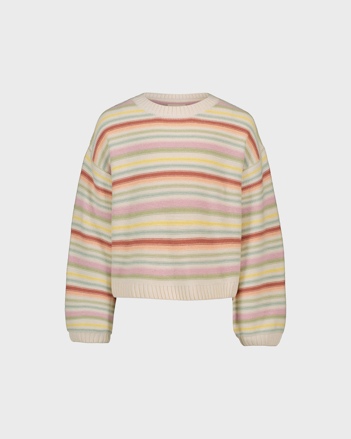 Pastel striped sweater on a light gray background