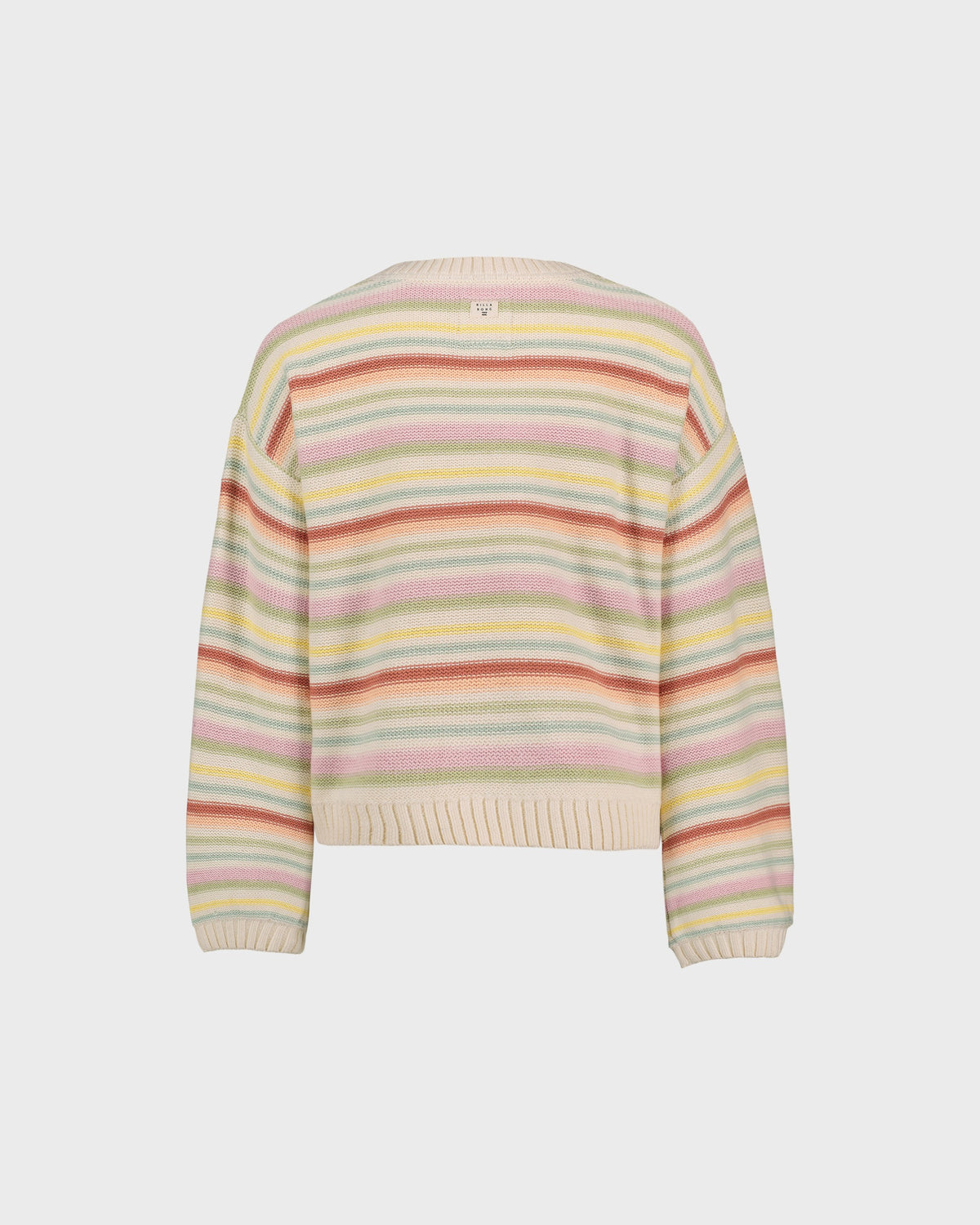 Pastel striped sweater on a light gray background