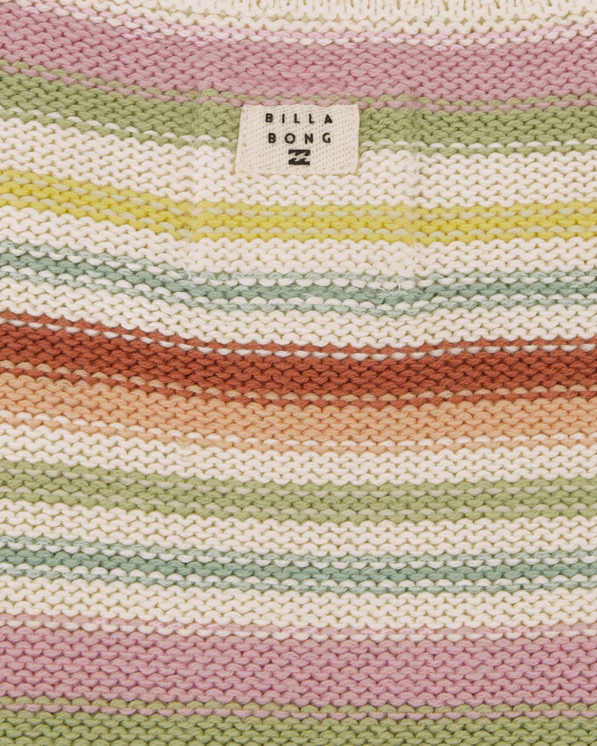 Striped fabric with multicolor pattern and Billabong logo.