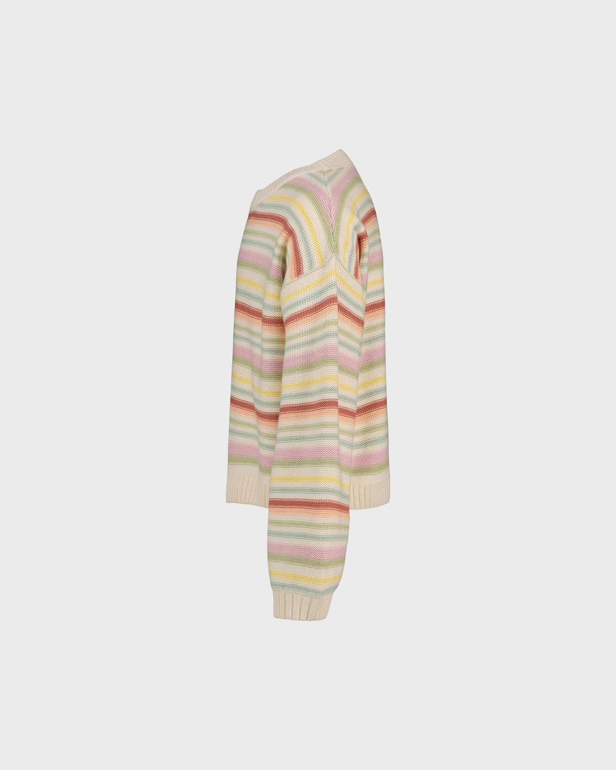 Pastel striped sweater on a light gray background