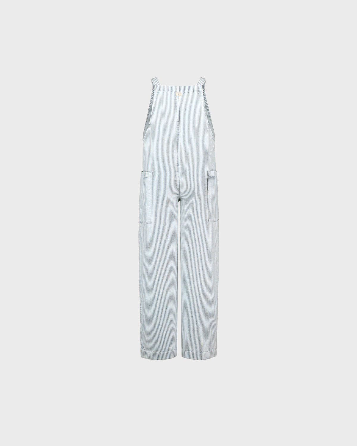Light blue checkered jumpsuit on a white background