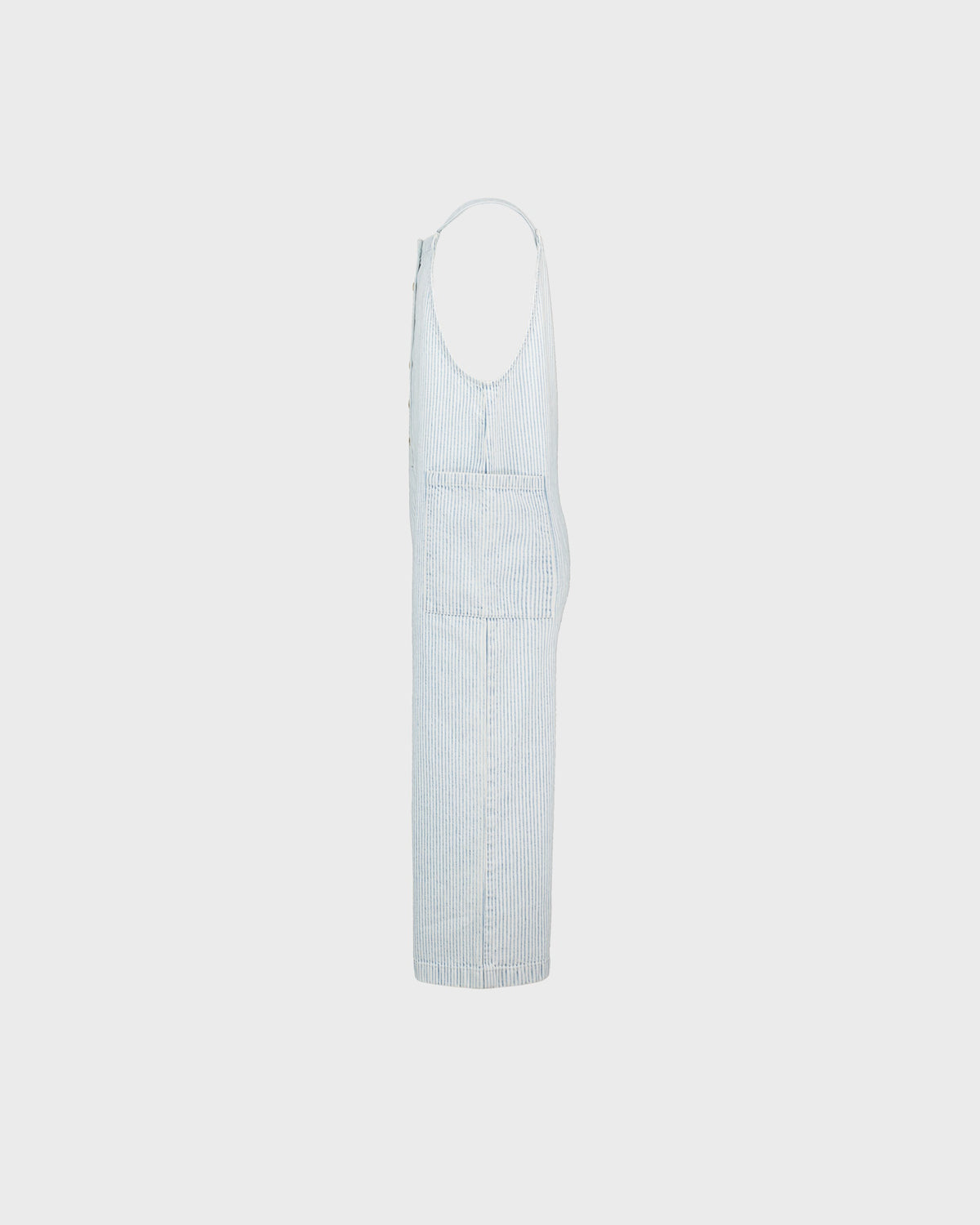 Light blue denim overalls on a white background
