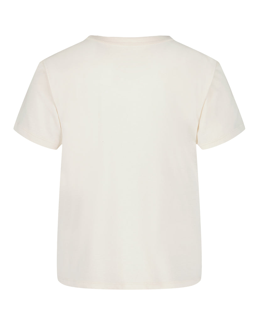Cream short-sleeve t-shirt with crew neckline, shown from back view.