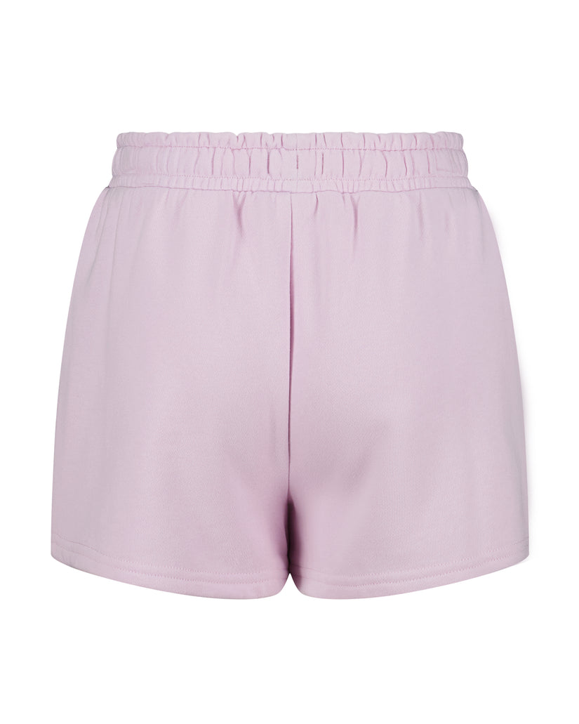 Light pink shorts with elasticated waistband and relaxed fit silhouette.