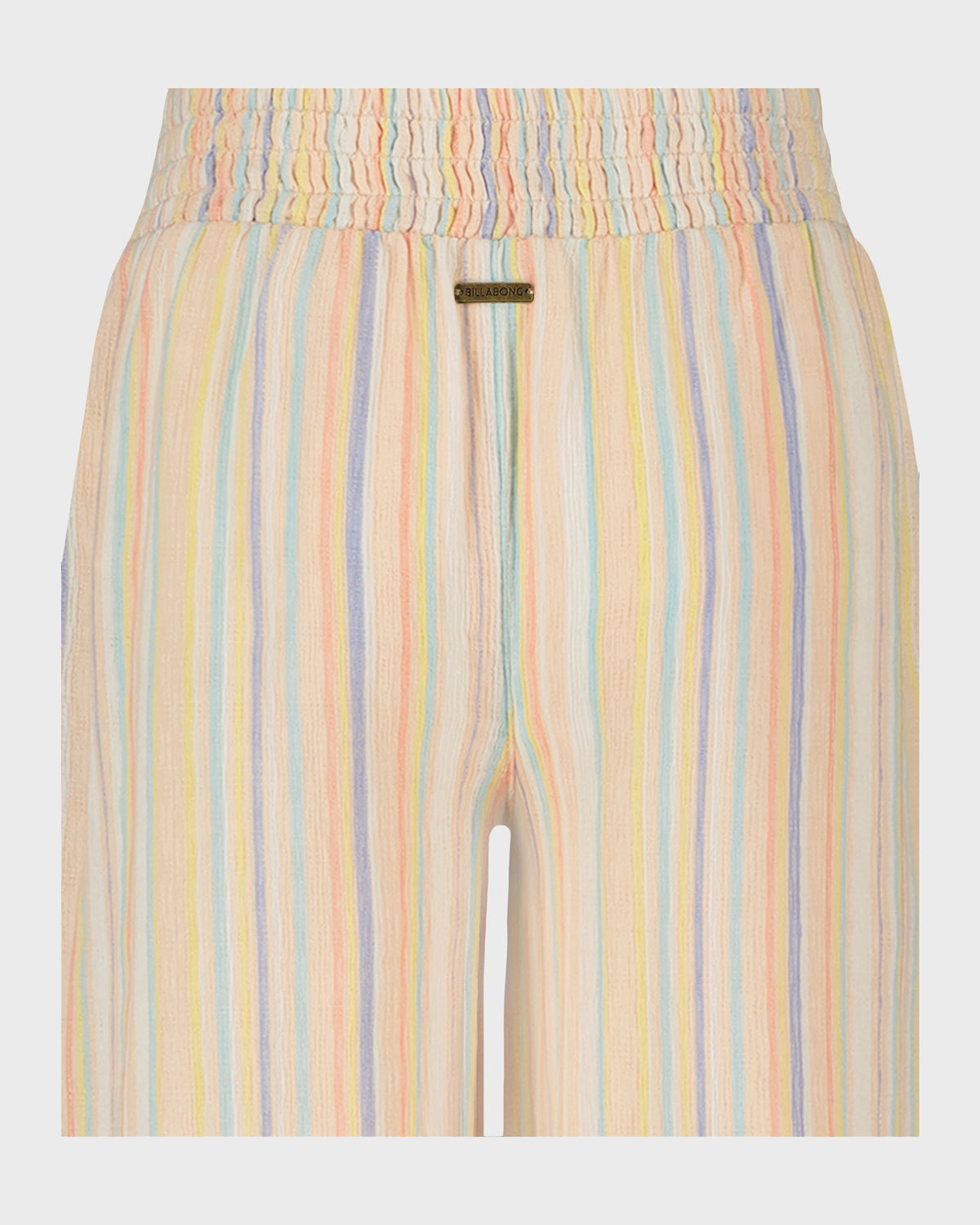 Girls' wide-leg pants in multicolor vertical stripes with elasticated waistband and metal brand label.