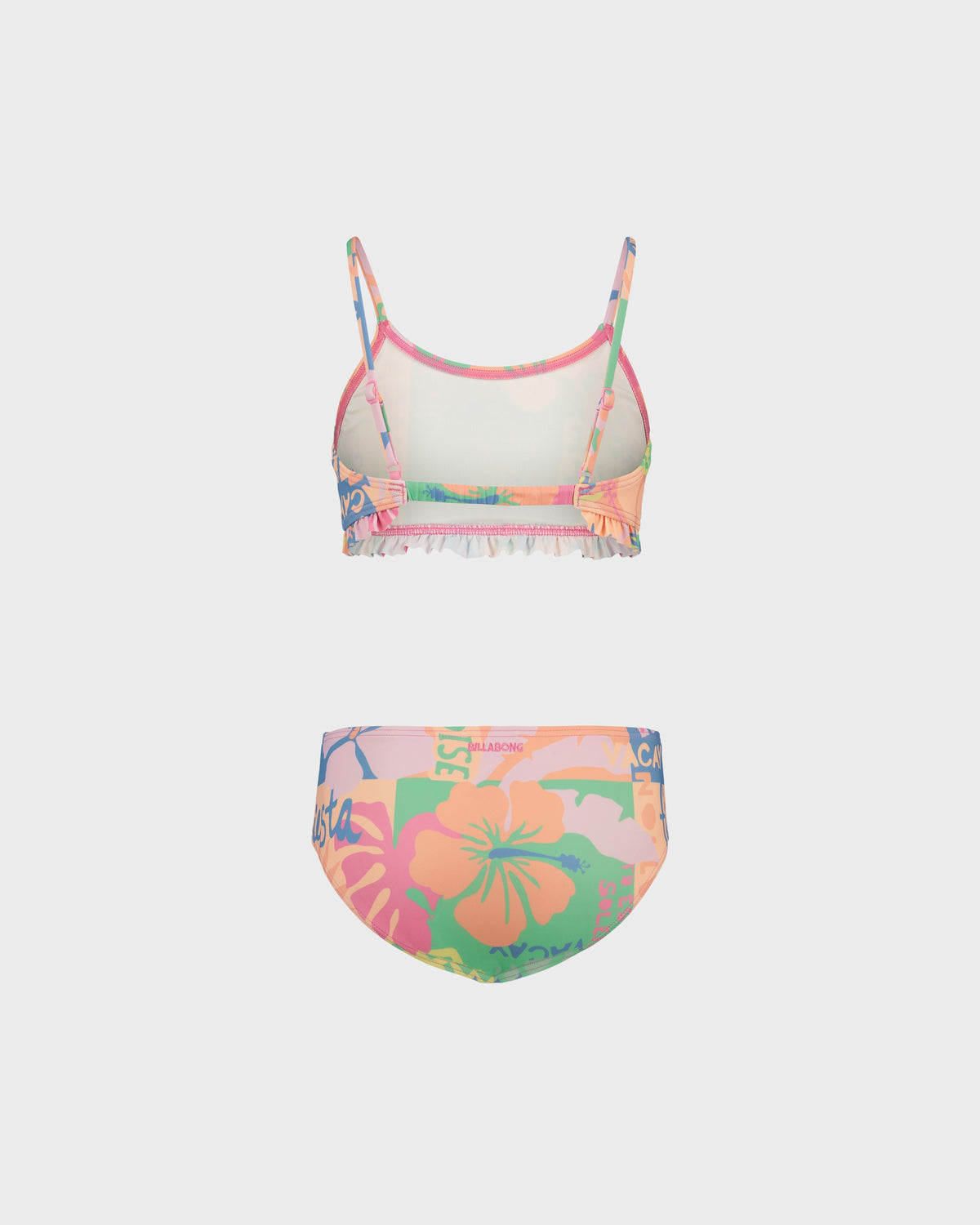 Multicolored bikini set with floral design on a white background