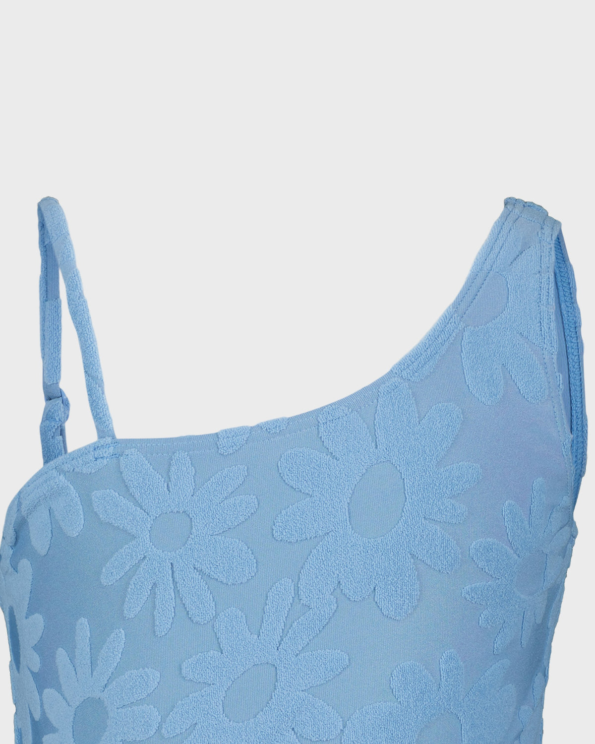 Blue floral-patterned dress on a light gray background