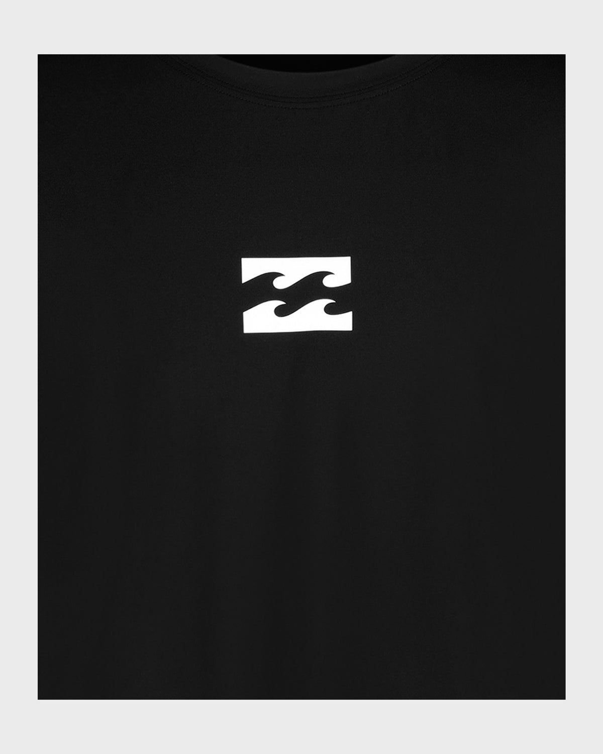 Black short-sleeve t-shirt with white wave logo centered on chest.